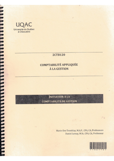 Comptabilité appliquée à la gestion Initiation à la comptabilité de